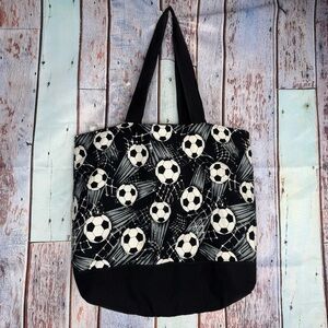Soccer Design Tote Bag Gear Homemade‎ Black White Pockets